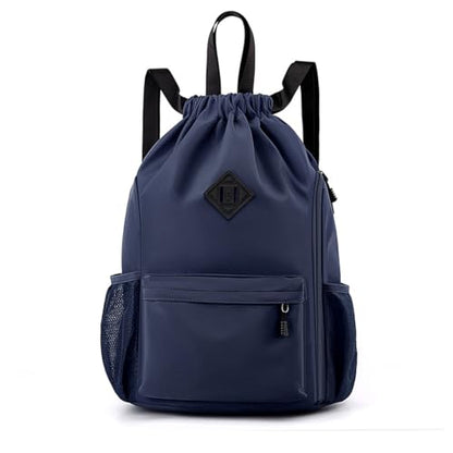 Valleycomfy Waterproof Drawstring Gym Backpack Bag for Men&Women Dark Blue | Sports Gym Bag with Side Pocket - color: A-dark Blue