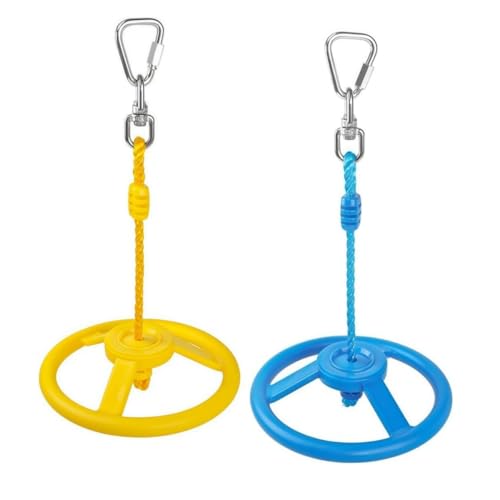 2-Pack Ninja Wheel Obstacle for Kids - 360° Rotatable Swing Monkey Wheel for Ninja Warrior Obstacle Course for Kids Ninja Warrior Slackline Kits - Blue, Yellow Color in Set - color: Ninja Wheel