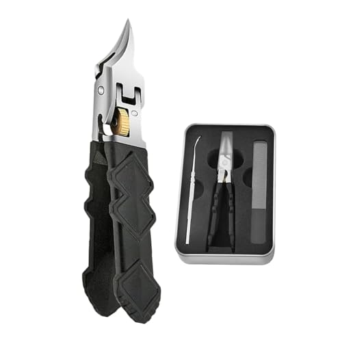 Black Anti-Slip Grip Gear Lock Nail Clipper Set with Ultra-Sharp Tips for Precise Access to Nail Grooves, Black Nail Clippers, Hard Nails and Ingrown Toenails (Three-Piece Set) - color: Three-piece Set