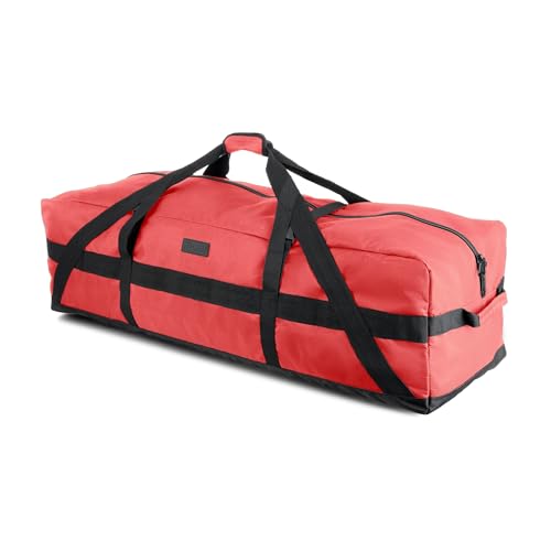 106L 45" Extra Large Heavy Duty Equipment Travel Storage Duffle Bag | 100 lb Capacity, Water Resistant Fabric, Reinforced Base & Carry Handles for Sports Gear, Camping, Travel & Oversized Items - color: Red
