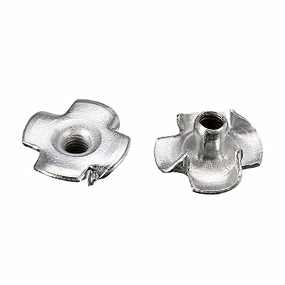 120 Pcs M3 M4 M5 M6 M8 Zinc Plated Carbon Steel T-Nuts Four Claws Nut Assortment Kit for Wood, Rock Climbing Holds, Cabinetry, Furniture