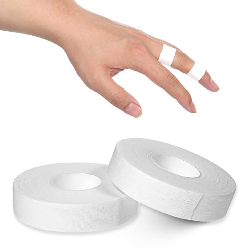 0.6'' x 32.8 feet Athletic Tape for Fingers Toes Hands 2 Rolls Finger Tape Sweat-Proof Sports Cotton Tapes for Rock Climbing Volleyball Tapes Football (White) - color: White