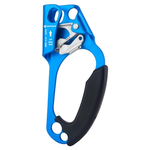 UIAA & CE Certified Hand Ascender Rock Climbing Tree Arborist Rappelling Gear Equipment Rope Clamp for 8~13MM Rope - color: Blue-Right