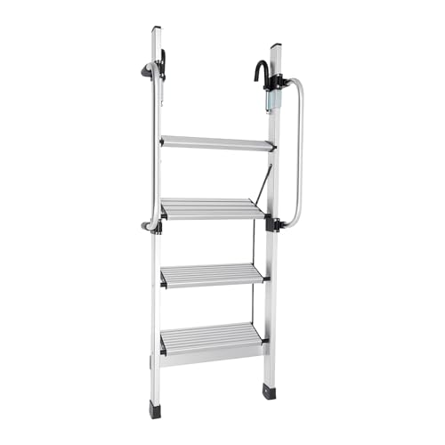 4-Step Ladder, Adjustable Home RV Loft Stair Bed Ladder Step Stool Ladder with Handrail & 5 Pedal Gears, 330.69lbs Capacity Wall & Floor-Mounted Truck Boat Safety Climb Stair