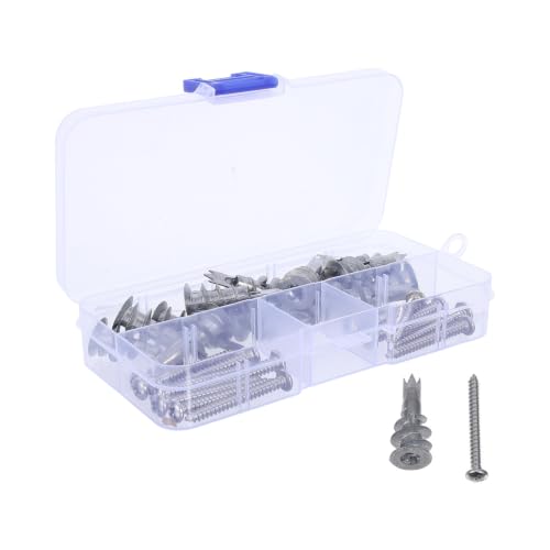 Hemobllo 30 Sets Zinc Alloy Drywall Anchor Screw Kit with Self Drilling Screws and Nylon Expansion Plugs, Reinforced Support, No Extra Holes Required, for Mounting Lights and Shelves