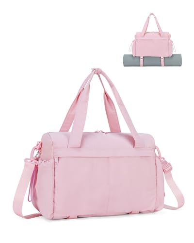 Small Gym Bag, Mini Gym Bag with Yoga Mat Holder & Wet Compartment, Pink | Yoga Mat Bag, Water Bottle Pocket, Detachable and Adjustable Shoulder Strap, Mini Duffle Bag for Workout Travel Dance - color: Puffer Pink