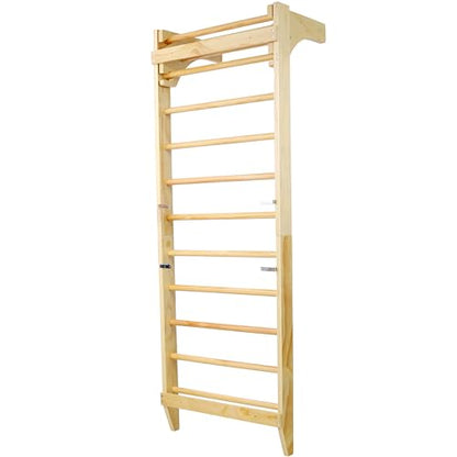 Swedish Ladder with Adjustable Pull‑Up Bar, Stall Bars Set for Physical Therapy Gymnastics Home Gym Strength Training, Durable Beech and Pine Wall Mounted Climbing Ladder for Fitness and Rehab - size: 86.6 H