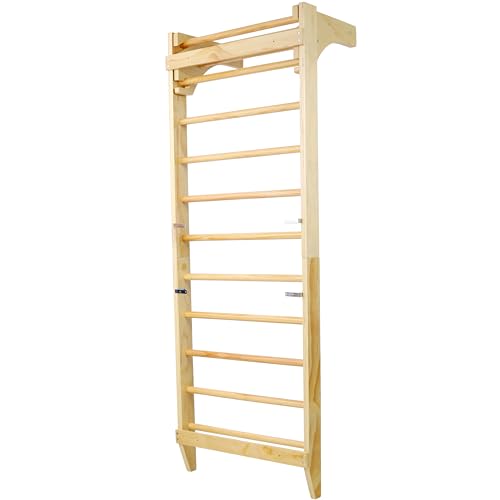 Wall Mounted Swedish Ladder & Pull Up Bar - Professional Stall Bars for Physical Therapy & Home Gym - High Weight Capacity Wooden Training System for Rehab & Strength Exercises