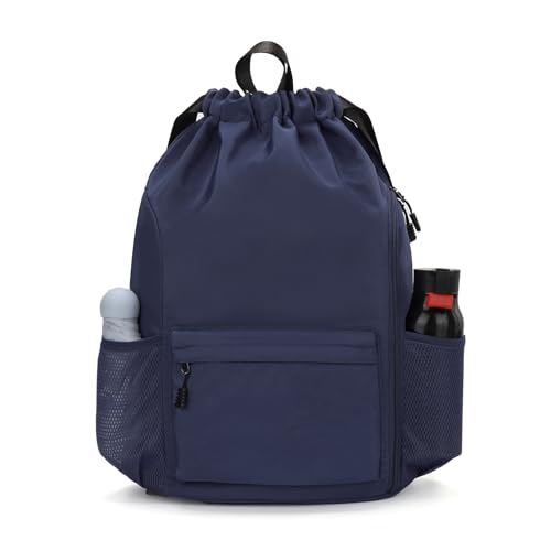 Valleycomfy Waterproof Drawstring Gym Backpack Bag for Men&Women Dark Blue | Sports Gym Bag with Side Pocket - color: A-dark Blue