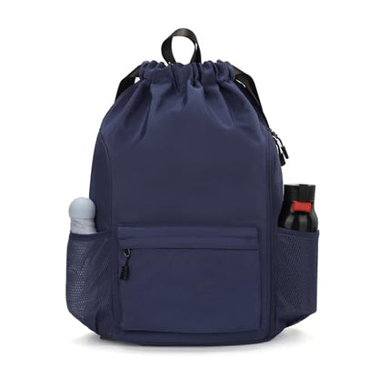 Valleycomfy Waterproof Drawstring Gym Backpack Bag for Men&Women Dark Blue | Sports Gym Bag with Side Pocket - color: A-dark Blue