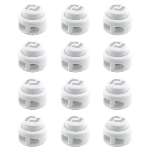 RJ-Sport Shoe Lace Tie Locks for Kids and Adults | Spring Loaded, Double Hole Bungee Cord Stoppers, Drawstring Lace Clasps for No Tie Elastic Shoelaces Replacement - color: 06 White
