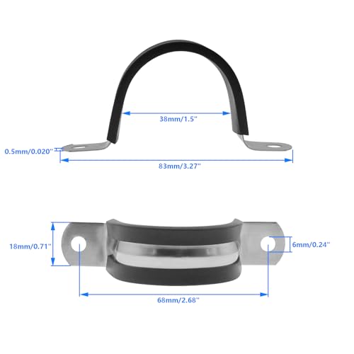 Rubber Cushioned U Clamps, U-Shaped Pipe Tube Wire Clamps, 15PCS (M38|1-1/2", Silver) - size: M38|1-1/2",15PCS