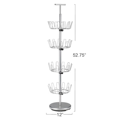 Household Essentials 4-Tier Revolving Shoe Tree, Heavy-Duty Steel with Stabilized Base, Holds 24 Pairs of Shoes, Great for Most Styles, Chromelike Finish - color: Silver