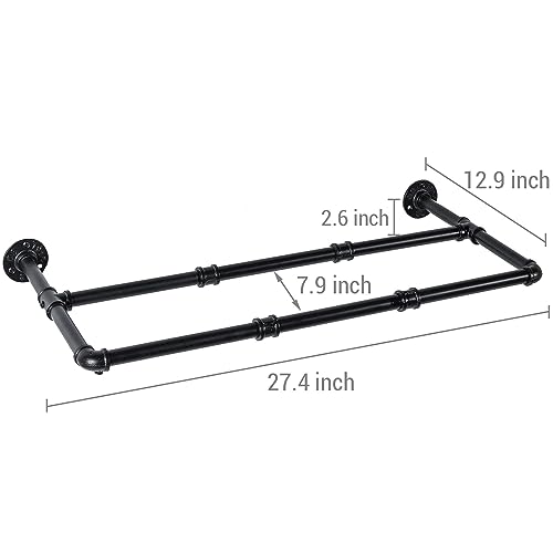 MyGift Set of 2 Industrial Matte Black Metal Pipe Hanging Shoe and Boot Rack Shelves, Wall Mounted Space Saving Footwear Storage for Closet, Mudroom, Entryway, Holds 6 Pairs - size: 27 Inch
