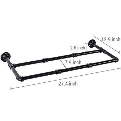 MyGift Set of 2 Industrial Matte Black Metal Pipe Hanging Shoe and Boot Rack Shelves, Wall Mounted Space Saving Footwear Storage for Closet, Mudroom, Entryway, Holds 6 Pairs - size: 27 Inch