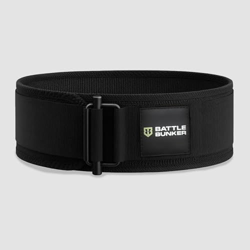 Battle Bunker Weight Lifting Belt - 4" Back Support Self-Locking Gym Belt | Adjustable lifting belt designed for Powerlifting, Squats, Deadlifts & Olympic lifting - optimal strength training support - color: Black, size: Medium