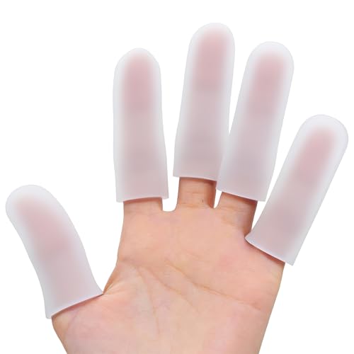 Povihome Finger Cots Protectors - Moisturizing Thumb and Finger Covers - Thickend Version - Elastic Cracked Silicone Finger Sleeves to Protect Cracked, Peel Finger and Other Finger Pain (Clear, 20PCS) - color: Clear, size: Medium (20PCS)