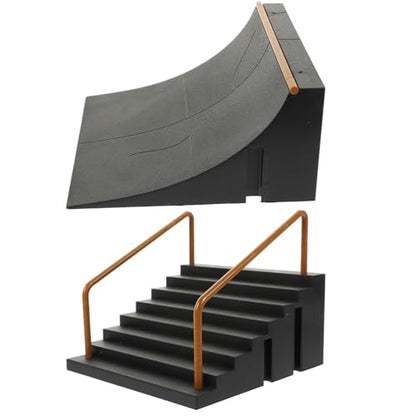 Gatuida Fingerboard Ramp Kit 2Pcs Mini Skateboard Park Accessories Finger Skateboard Obstacle Toy for Kids Indoor Play 5.51X5.11X4.52In