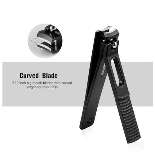 HAWATOUR Nail Clippers Set Zinc Alloy 420J2 Stainless Steel, Black | Ultra Sharp Curved Blade, Fingernail and Toenail Clipper, Visibly Tin Case, Cut-Out Design