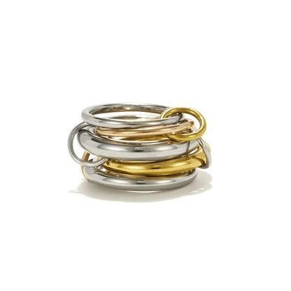 Shapes Studio Trio Linked Ring, stackable Ring, Minimalism style for women, Never Tarnish - size: 10, style: Five Band ( Three Silver, One Gold, One Rose Gold)