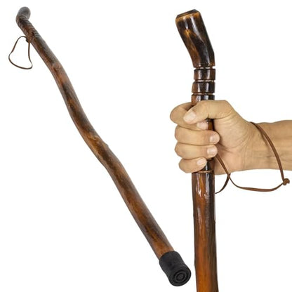 Vive Wooden Walking Stick for Hiking - Balance & Hiking Staff - Wood Walking Stick for Men, Women, Seniors - Strong, Non-Slip Wood Cane for Stability - Handcrafted, Waterproof, Leather Wrist Strap - style: 55 Inches