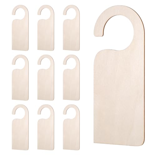 10 Pack Unfinished Wooden Door Knob Sign, Blank Double Sided Hanger Plaque Natural Wood Door Sign for Office, Room, Hotel DIY Craft Project Message Notes Memo Board