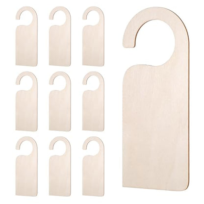 10 Pack Unfinished Wooden Door Knob Sign, Blank Double Sided Hanger Plaque Natural Wood Door Sign for Office, Room, Hotel DIY Craft Project Message Notes Memo Board