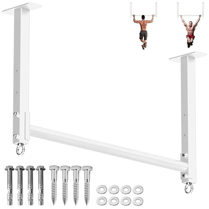 Ceiling Mounted Pull Up Bar, Heavy Duty 700 LBS Multi Grip Pull Up Bars, 16"/24" Rafter Chin Up Bar, Ceiling Joist for Garage/Gym/Basement with Comfortable Grip & Round Anchors, Easy to Install - color: White