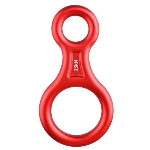 TRIWONDER Rescue Figure 8 Descender, 35kN 50kN Aluminum Rappelling Belay Gear Climbing Rigging Plate Downhill Equipment Heavy Duty - color: 02 Red - 35kN - 1 Pack
