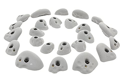 Atomik Rock Climbing Holds Set of 24 Golfus Style Climbing Holds in Gray with Outdoor Hardware