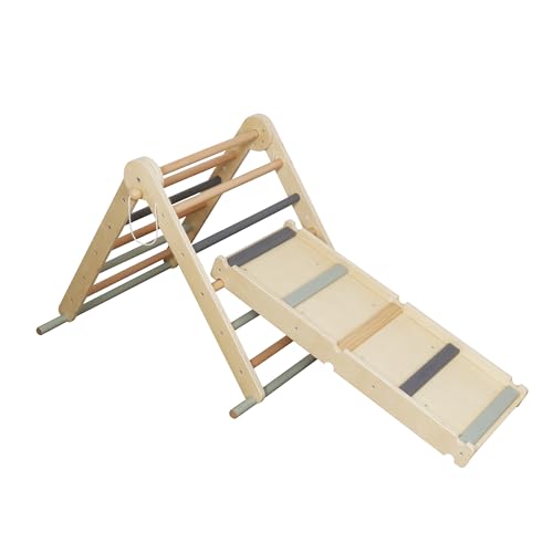 Kids Foldable Climbing Set with Ladder,Ramp,Balance Beam;Triangle Wooden Climbing Toys for Toddlers 1-3 Inside Playground,Baby Indoor Climber Jungle Gym for Montessori