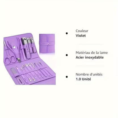 16 Pieces Stainless Steel Manicure Kit, Manicure Set Professional for Women Nail Care Tools, Toenail Scissors Tools with Leather Travel Bag (Gray-Green)