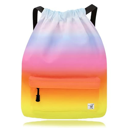 Waterproof Drawstring Bag, Gym Bag Sackpack Sports Beach Backpack for Men Women - color: 08-gradual Rainbow