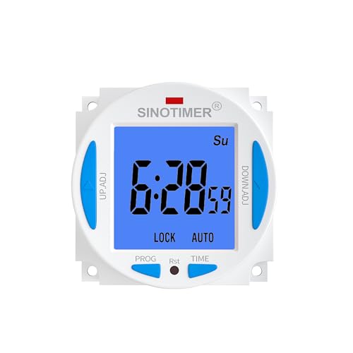 12V DC/AC TM628 Ultra LCD Display 7 Days Programmable Digital Timer Switch Second Interval with 4 Connecting Wires (Blue Backlights), Panel Mounted with Enclosure. - size: Input 12VDC