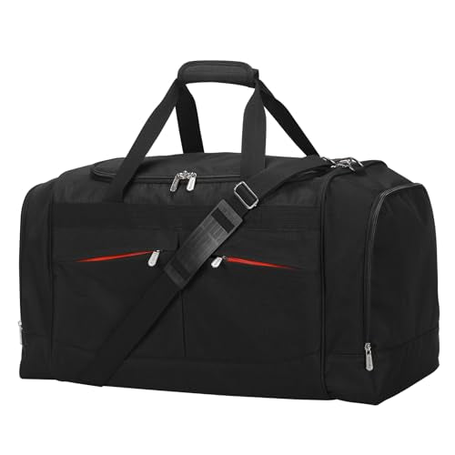 24 inch Large Gym Bag for Men - 65L Hard Bottom Duffle Bag with Shoes Compartment for Sport/Travel - Black - color: Black