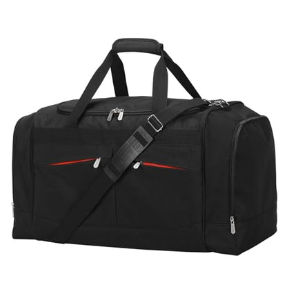 24 inch Large Gym Bag for Men - 65L Hard Bottom Duffle Bag with Shoes Compartment for Sport/Travel - Black - color: Black