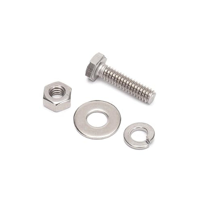 1/4-20x1 Complete Set Hex Head Screw Bolts,Nuts,Fender Flat washers,Split Lock Washers,Fully Threaded, Stainless Steel 18-8（304）, Bright Finish (10Set) - size: One Size