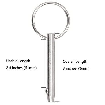 8 PCS Quick Release Pins Bimini Top Pins, Diameter 1/4"(6.3mm), Overall Length 3"(76mm), Usable Length 2.4"（61mm, Marine 316 Stainless Steel - size: 8 Pieces