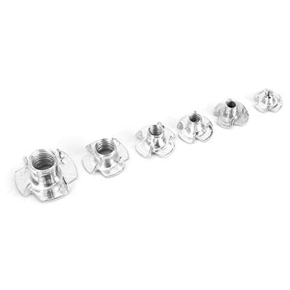 T Nuts, Flat Head Threaded Insert Nut Rivnut Set, Four Claws Galvanized T Nut Set for Wood, Rock Climbing Holds, Cabinetry