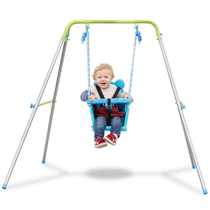 Sportspower My 1st Toddler Swing - Heavy-Duty Baby Indoor/Outdoor Swing Set with Safety Harness, Blue, 57"L x 56"W x 47"H - color: Blue