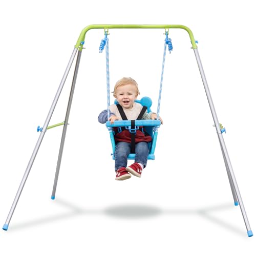 Sportspower My 1st Toddler Swing - Heavy-Duty Baby Indoor/Outdoor Swing Set with Safety Harness, Blue, 57"L x 56"W x 47"H - color: Blue