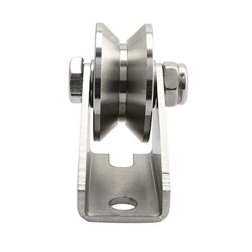 heyous Detachable Oblique Stainless Steel V-Type Groove Sliding Wheel Roller Track Rail Fixed Pulley, Silver Tone - style: V-type pulley