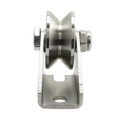 heyous Detachable Oblique Stainless Steel V-Type Groove Sliding Wheel Roller Track Rail Fixed Pulley, Silver Tone - style: V-type pulley