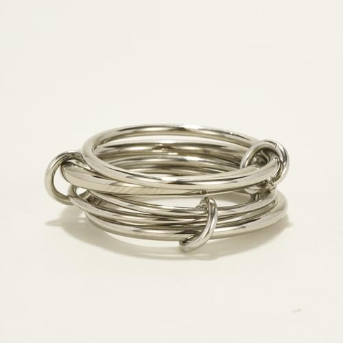 Shapes Studio Trio Linked Ring, stackable Ring, Minimalism style for women, Never Tarnish - size: 6, style: Five Band( all silver)