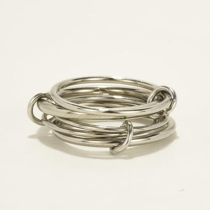 Shapes Studio Trio Linked Ring, stackable Ring, Minimalism style for women, Never Tarnish - size: 7, style: Five Band( all silver)