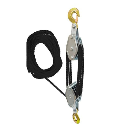 Hoist Pulley System Multifunctional 2200 LBS Breaking Strength | 3/8 Rope for Lifting Hoisting Rigging Garage Shop Hunting Farm Construction Industrial Warehouse Marine Overhead Recovery - color: Black..