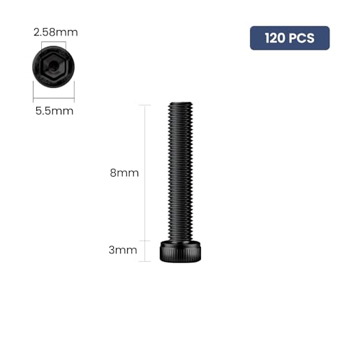 120pcs M3 x 8mm Hex Socket Head Cap Screws Bolts, 12.9 Grade Alloy Steel, Black Oxide Finish, Allen Socket Drive, Full Threads,with Hex Spanner - size: M3 x 8mm