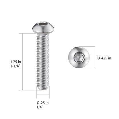 Wensilon (50Pcs) 1/4-20 * 1-1/4 Button Head Socket Cap Bolts Screws, 304 Stainless Steel, Allen Hex Drive, Bright Finish, Fully Machine Thread - color: Silver, size: B 1/4-20*1-1/4