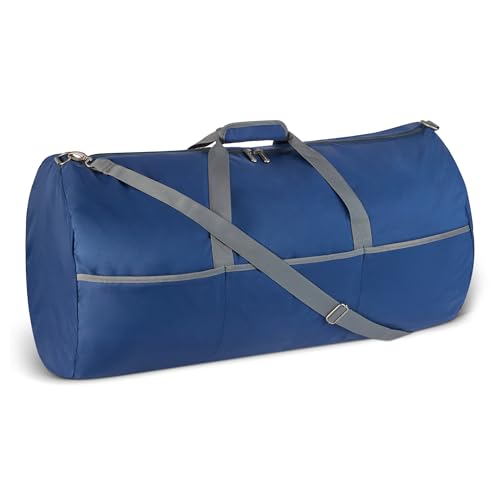 Amazon Essentials Extra Large Foldable Nylon Duffel Bag for Travel/Storage with Zippered Pockets, 32.4", 150L, 50-LBS Capacity, Navy Blue (Previously Amazon Basics)