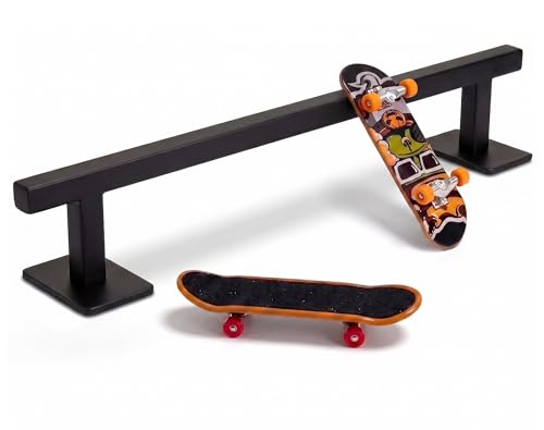 Fingerboard Rail,11" Metal Square Grind Rail for Finger Skateboards,Solid Steel Obstacle Weighted Base & Non-Slip Pads,Portable Desk Skatepark Accessory Tricks Grinds Slides,with 2 Fingerboards. - size: 11 inches